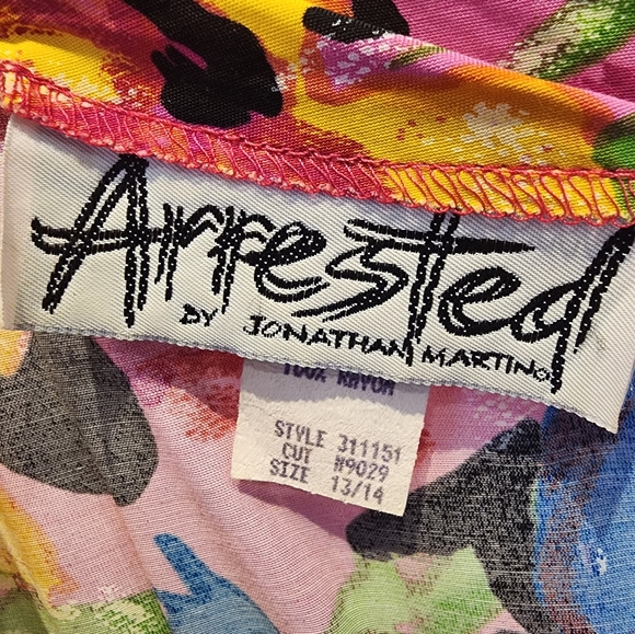 Vintage 90s Arrested By Jonathan Martin Dress Bright Floral Babydoll Tropical 14 - Picture 3 of 6